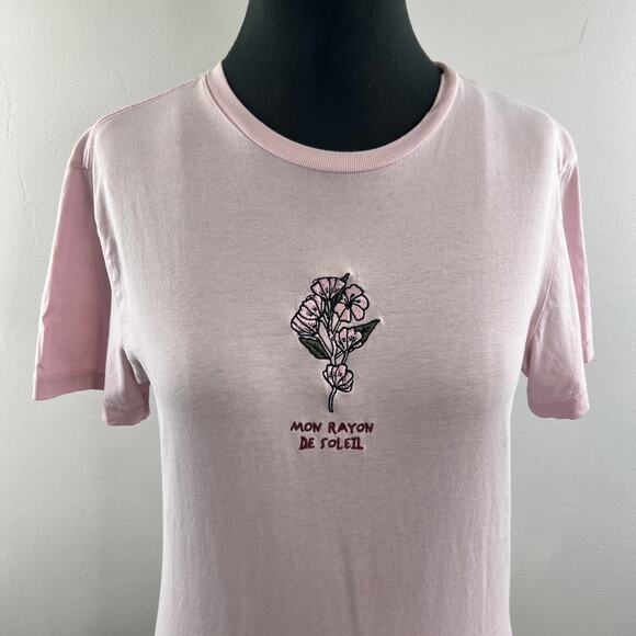 H&M DIVIDED Pink 'Mon Rayon de Soleil" Top Short Sleeves Crewneck Size XS - Picture 4 of 10